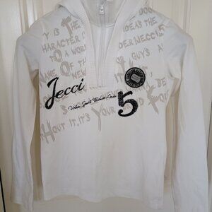 Jecci Five Teen’s Hoodie Crop Top White Half Zip Medium Unique Style Long Sleeve